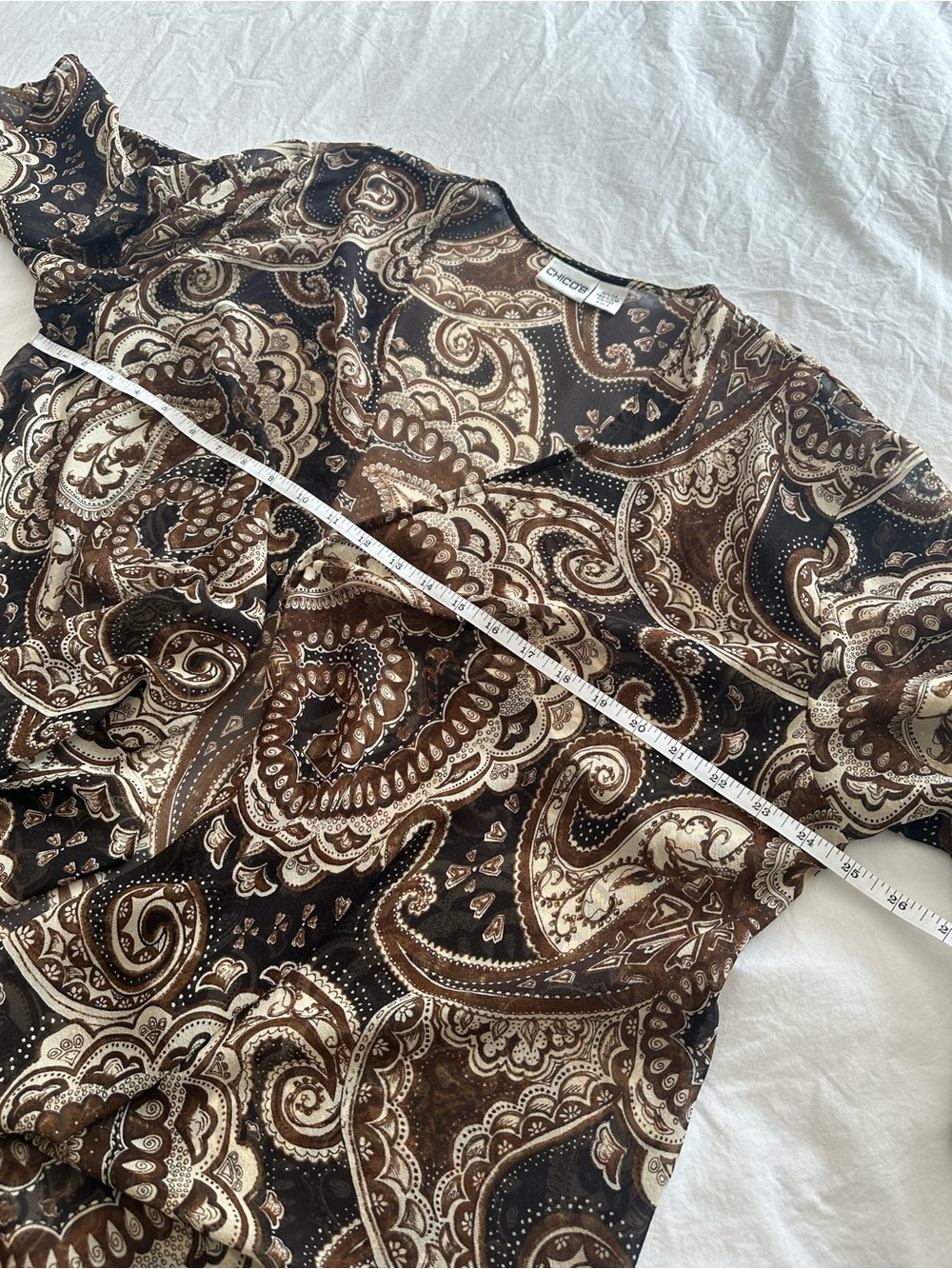 Chico's brown and cream 100% silk kimono or cover-up, size large (3) - Picture 6 of 8